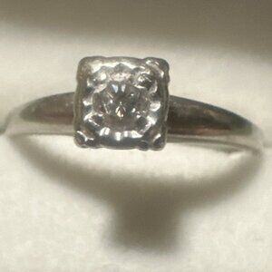 Authentic Natural 0.25 ct VSI Clear Diamond 14K Solid Gold Ring 1940 Engagement